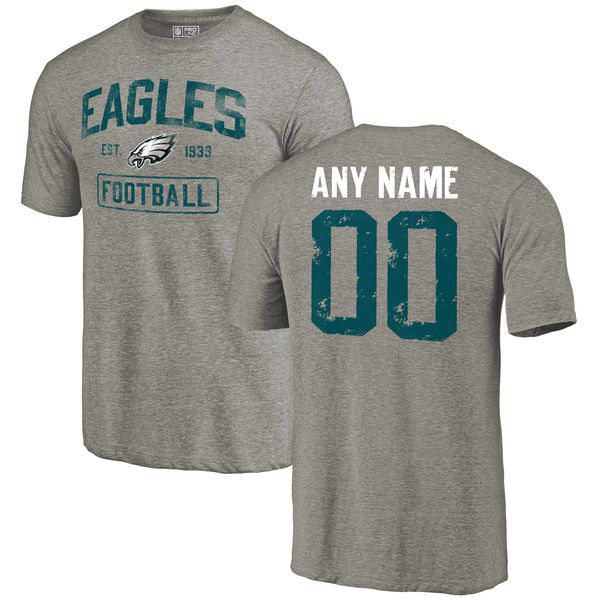 Men Gray Philadelphia Eagles Distressed Custom Name and Number Tri-Blend Custom NFL T-Shirt->->Sports Accessory